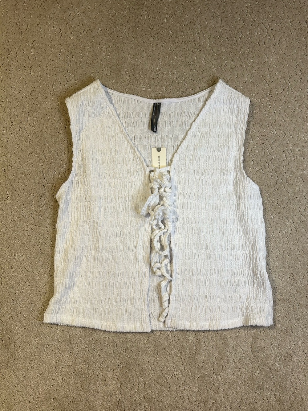 NWT Anthropologie Front-Tie Tank Top White Ruffled Size Medium
